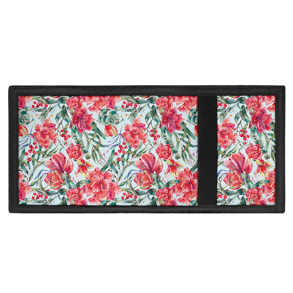Red Amaryllis Pattern Print Trifold Wallet