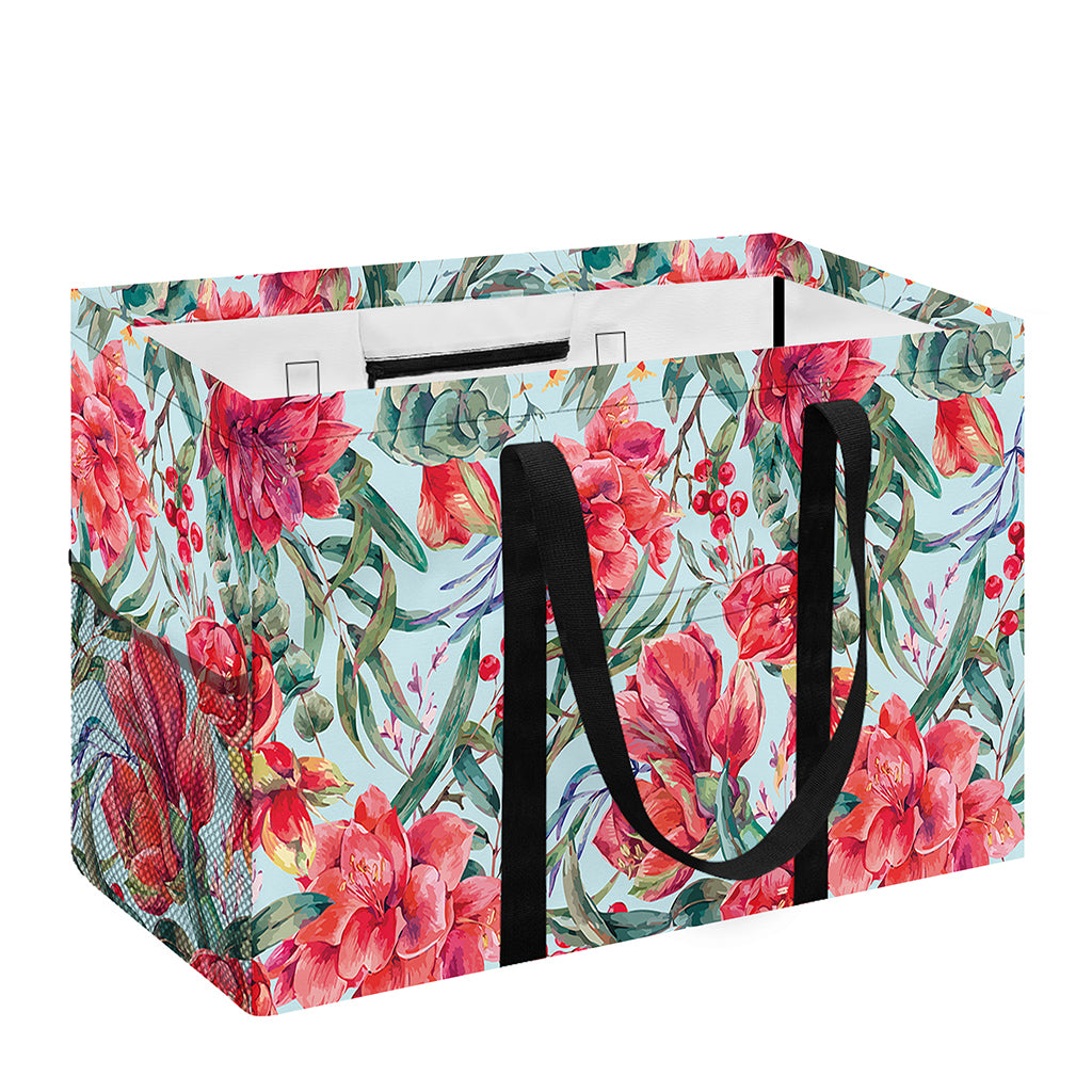 Red Amaryllis Pattern Print Utility Tote Bag