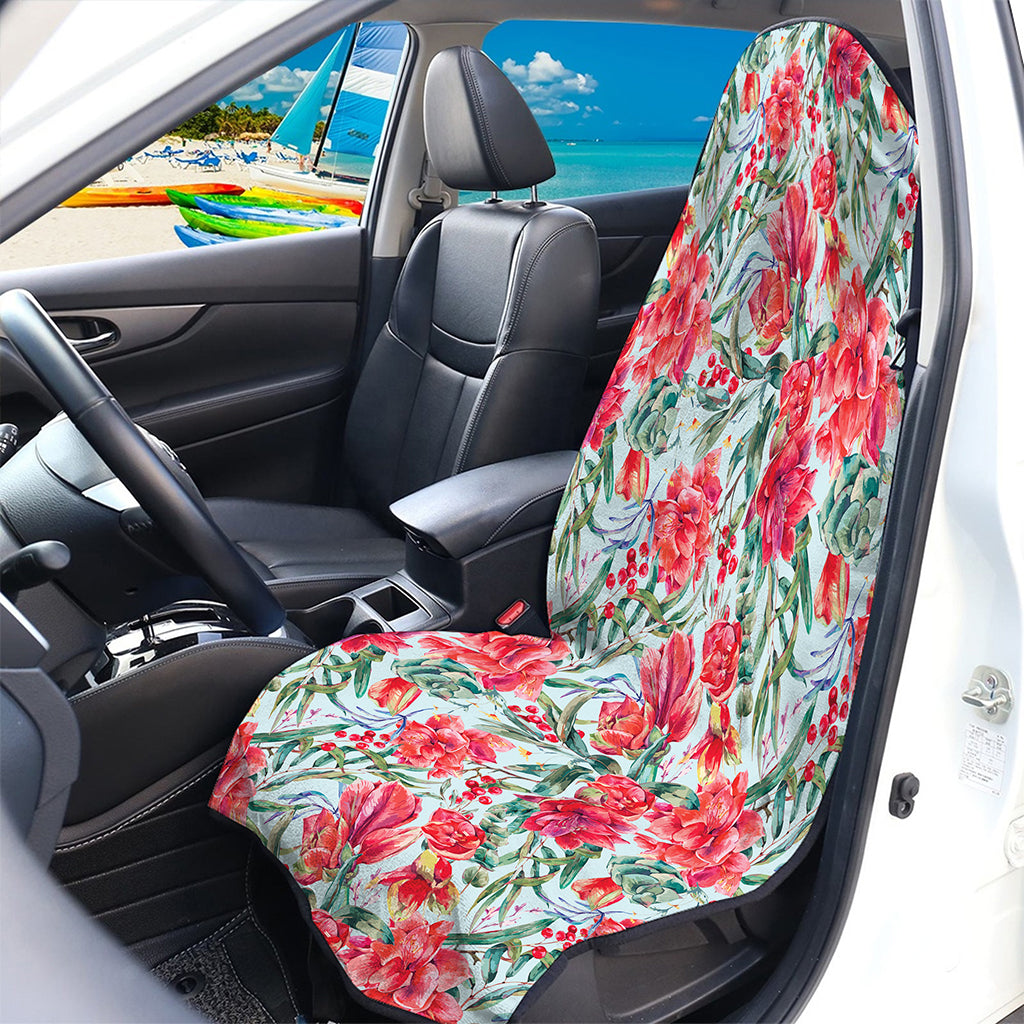 Red Amaryllis Pattern Print Waterproof Car Seat Cover