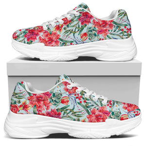 Red Amaryllis Pattern Print White Chunky Shoes