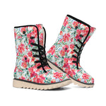 Red Amaryllis Pattern Print Winter Boots