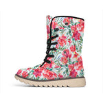 Red Amaryllis Pattern Print Winter Boots