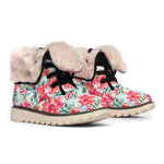 Red Amaryllis Pattern Print Winter Boots