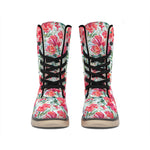 Red Amaryllis Pattern Print Winter Boots