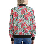 Red Amaryllis Pattern Print Women's Bomber Jacket