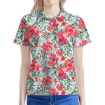 Red Amaryllis Pattern Print Women's Polo Shirt