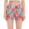 Red Amaryllis Pattern Print Women's Split Running Shorts