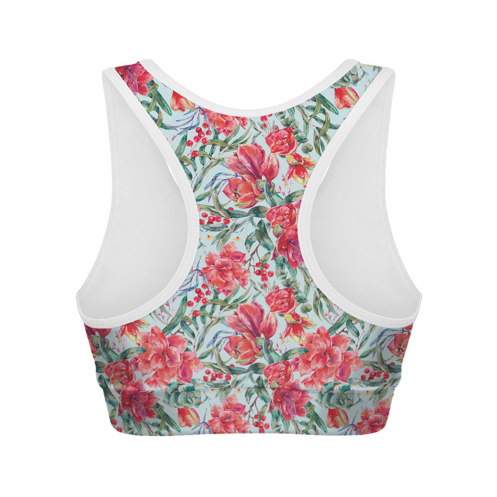 Red Amaryllis Pattern Print Women's Sports Bra
