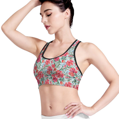 Red Amaryllis Pattern Print Women's Sports Bra