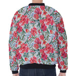 Red Amaryllis Pattern Print Zip Sleeve Bomber Jacket