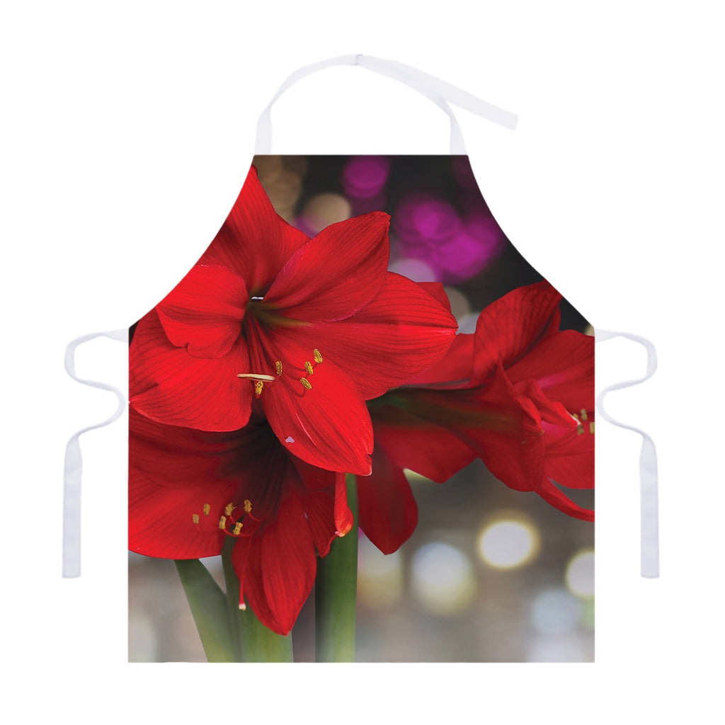 Red Amaryllis Print Adjustable Apron