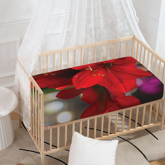 Red Amaryllis Print Baby Crib Sheet