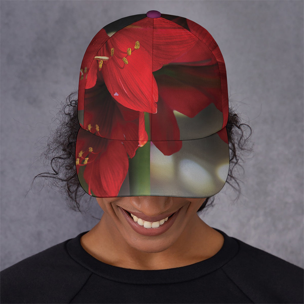 Red Amaryllis Print Baseball Cap