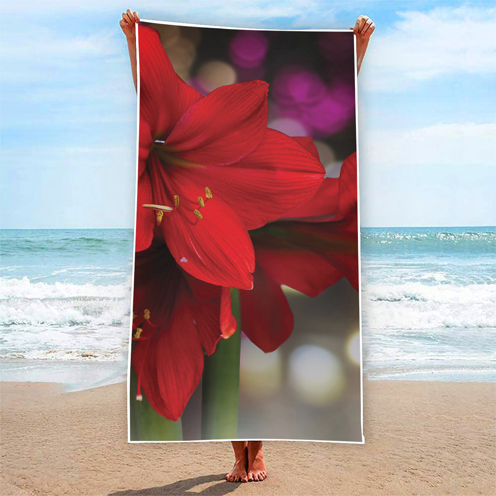 Red Amaryllis Print Beach Towel