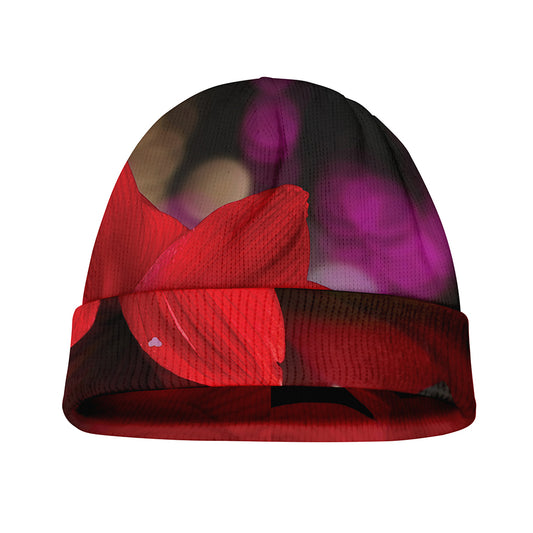 Red Amaryllis Print Beanie