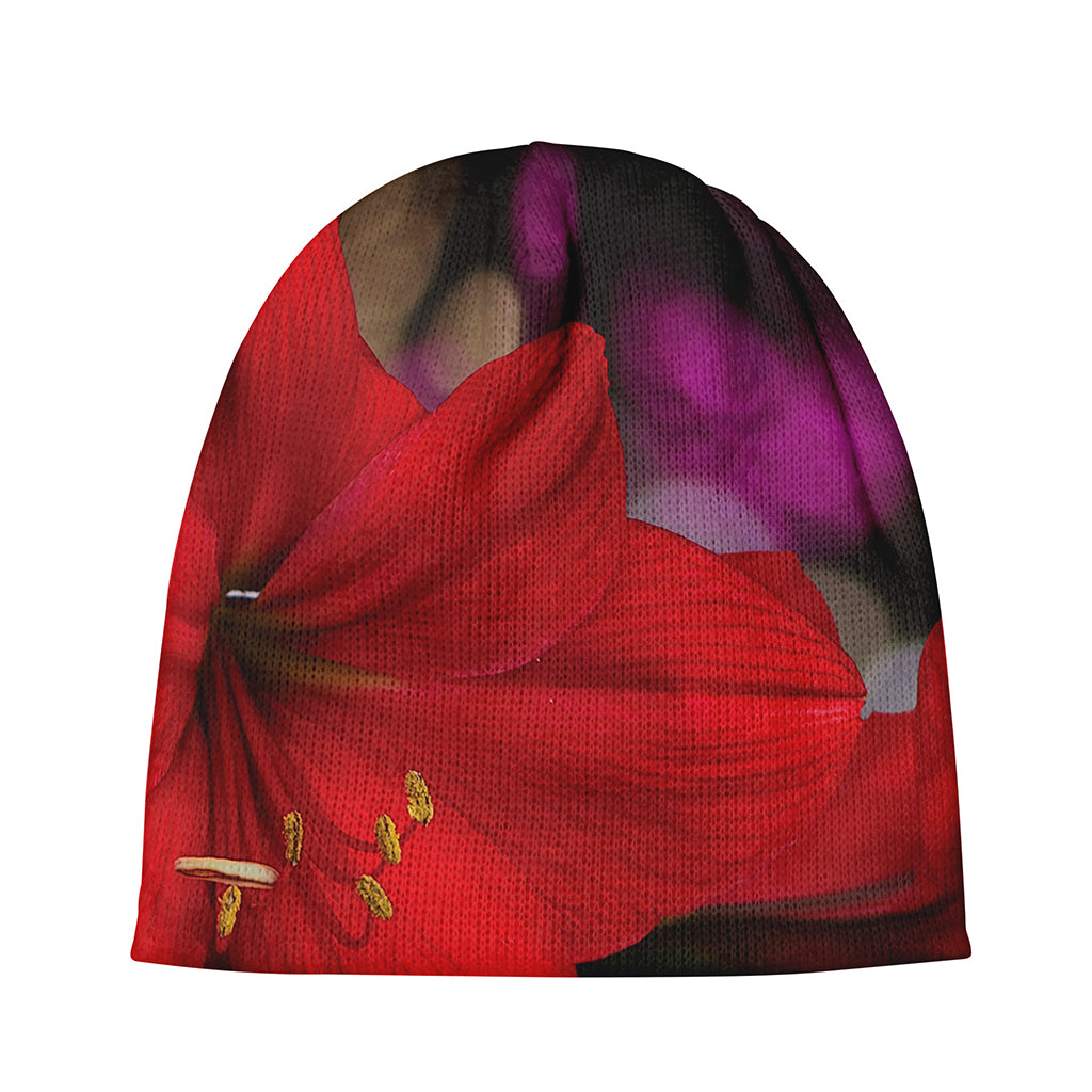 Red Amaryllis Print Beanie