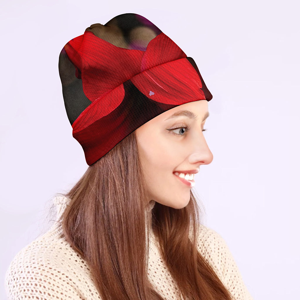 Red Amaryllis Print Beanie