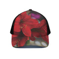 Red Amaryllis Print Black Mesh Trucker Hat