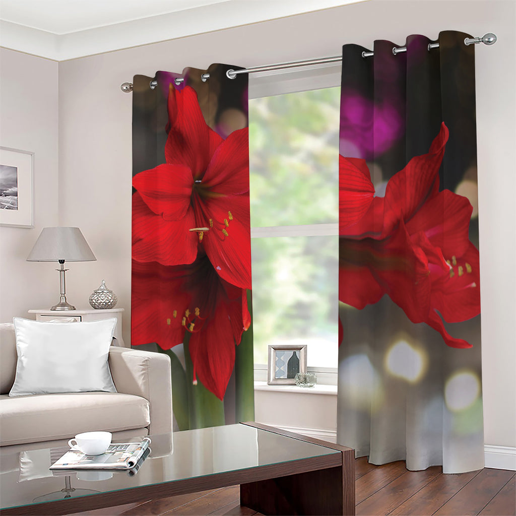 Red Amaryllis Print Blackout Grommet Curtains