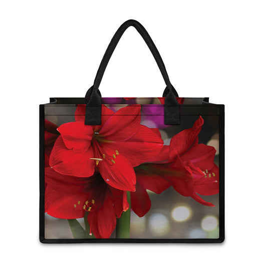 Red Amaryllis Print Canvas Tote Bag