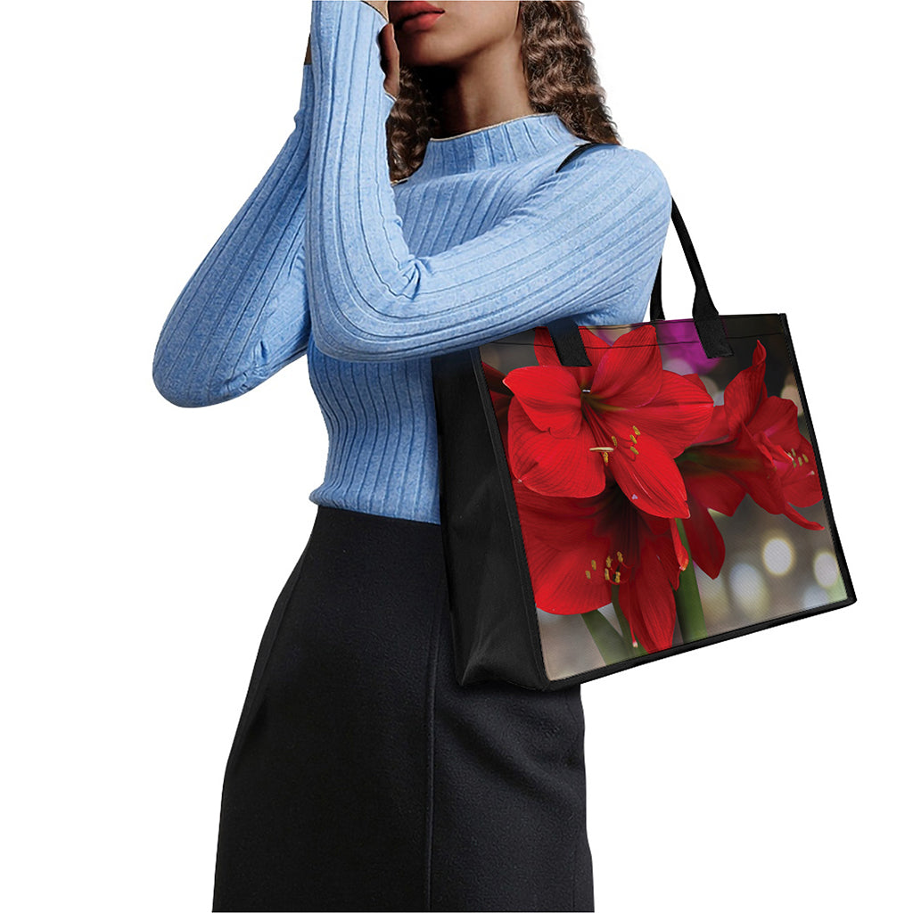 Red Amaryllis Print Canvas Tote Bag
