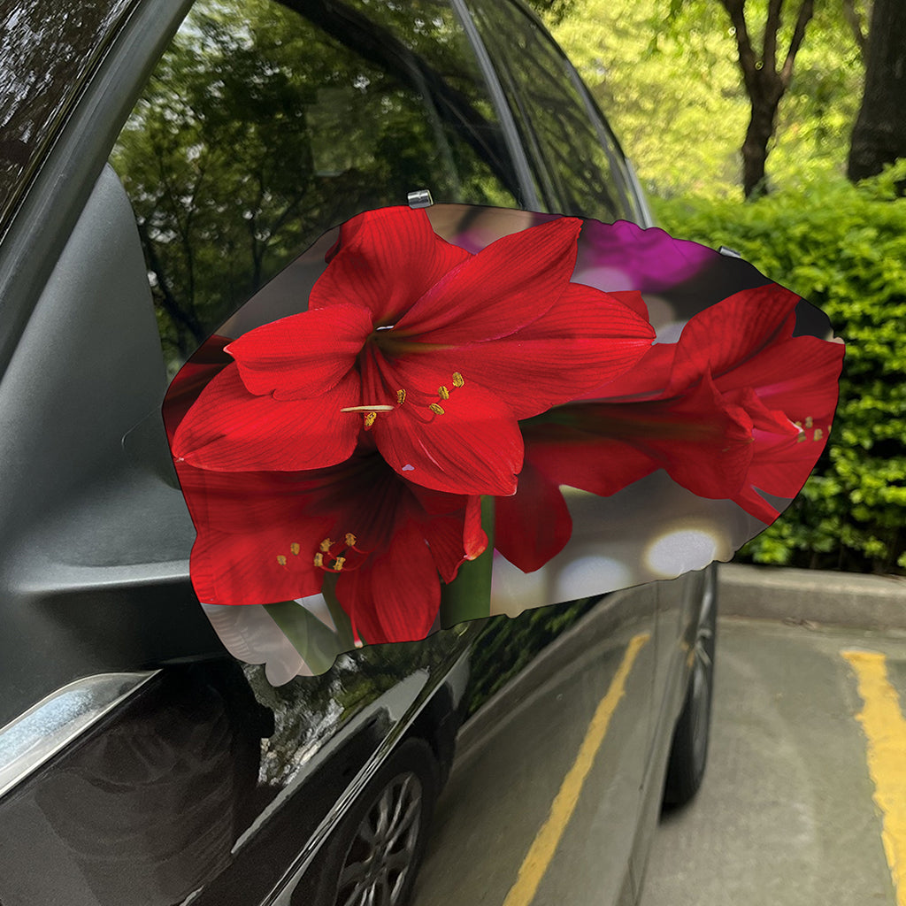 Red Amaryllis Print Car Side Mirror Covers