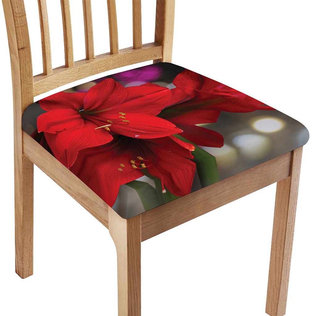 Red Amaryllis Print Chair Cushion Cover