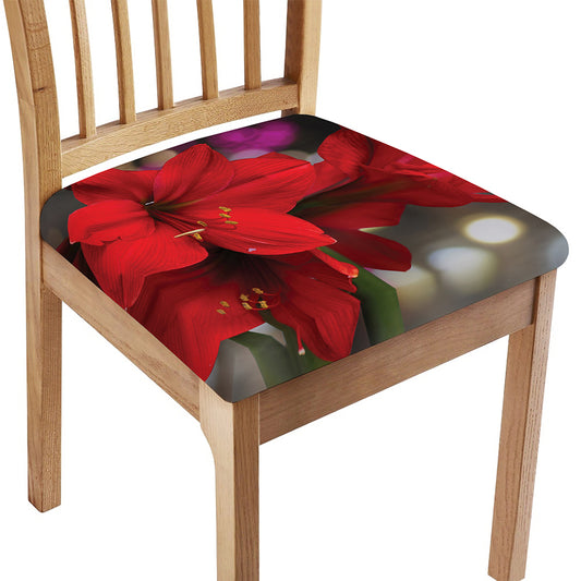 Red Amaryllis Print Chair Cushion Cover