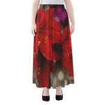 Red Amaryllis Print Chiffon Maxi Skirt