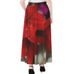 Red Amaryllis Print Chiffon Maxi Skirt