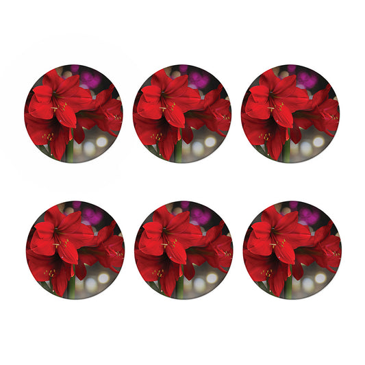 Red Amaryllis Print Coaster Set