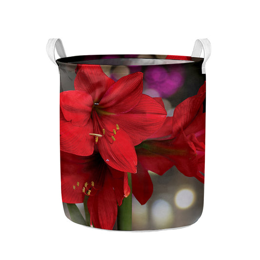 Red Amaryllis Print Collapsible Laundry Basket