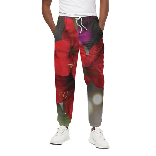 Red Amaryllis Print Cotton Pants