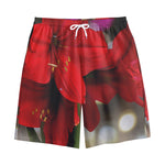 Red Amaryllis Print Cotton Shorts