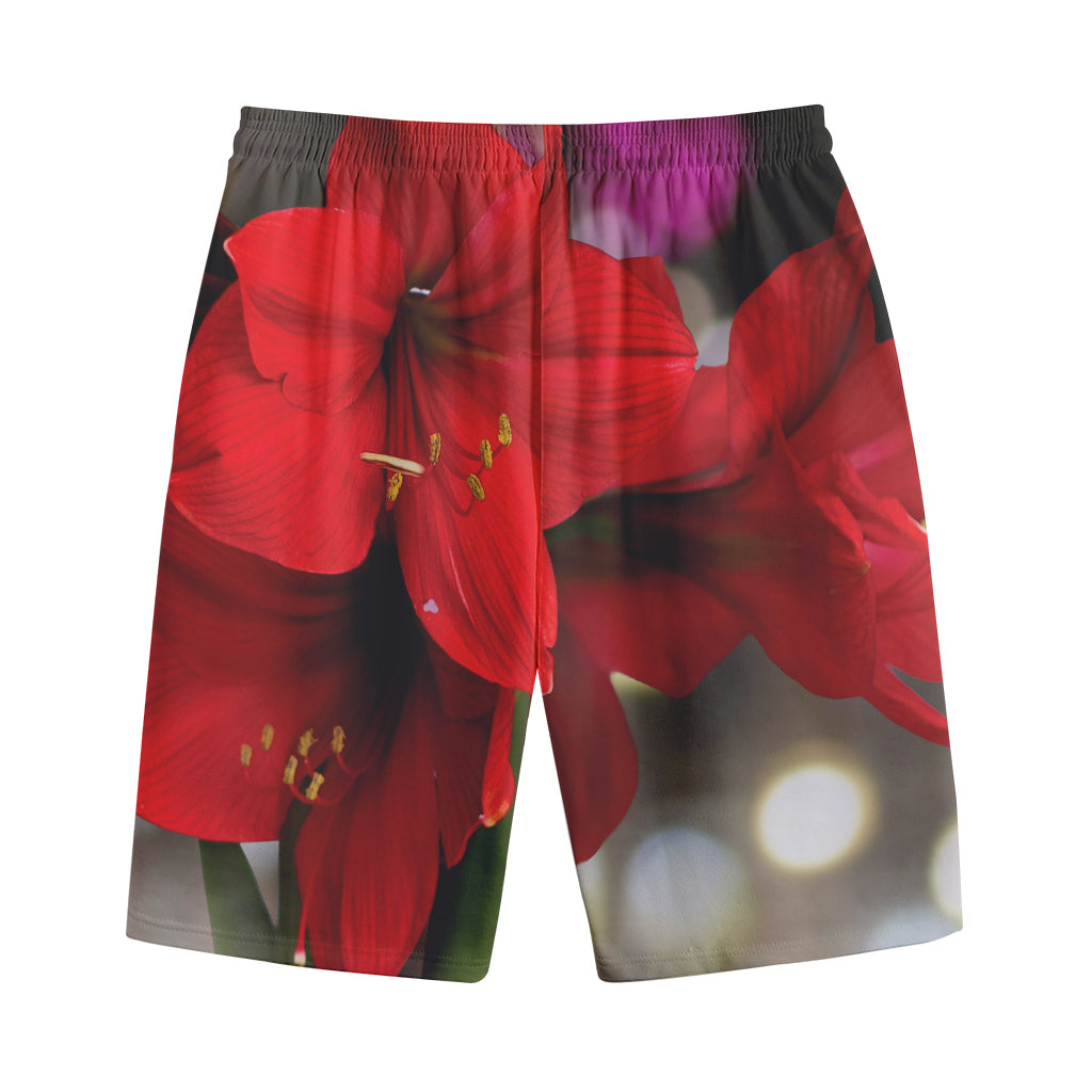 Red Amaryllis Print Cotton Shorts