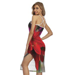 Red Amaryllis Print Cross Back Cami Dress