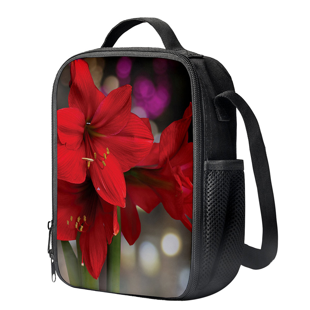 Red Amaryllis Print Crossbody Lunch Bag