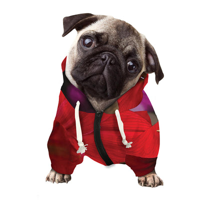 Red Amaryllis Print Dog Zip Up Hoodie