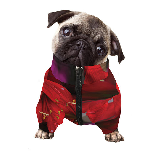 Red Amaryllis Print Dog Zip Up Jacket