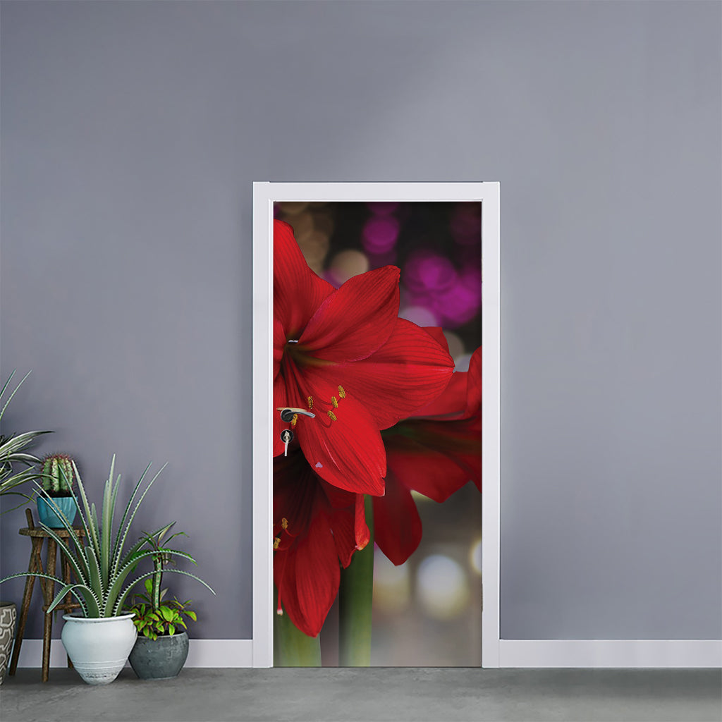 Red Amaryllis Print Door Sticker