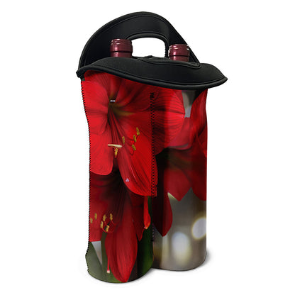 Red Amaryllis Print Double Neoprene Wine Tote