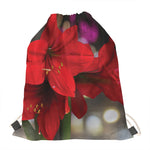 Red Amaryllis Print Drawstring Bag