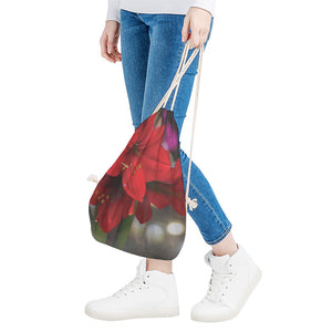 Red Amaryllis Print Drawstring Bag