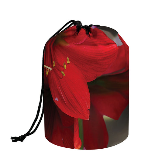 Red Amaryllis Print Drawstring Makeup Bag