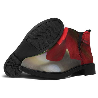 Red Amaryllis Print Flat Ankle Boots