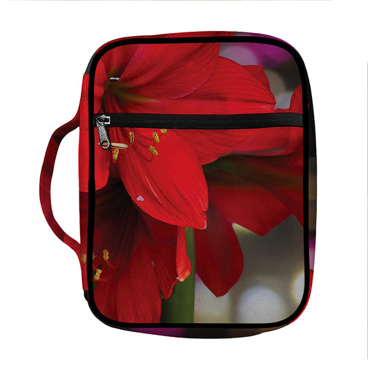 Red Amaryllis Print Front Pocket Bible Bag