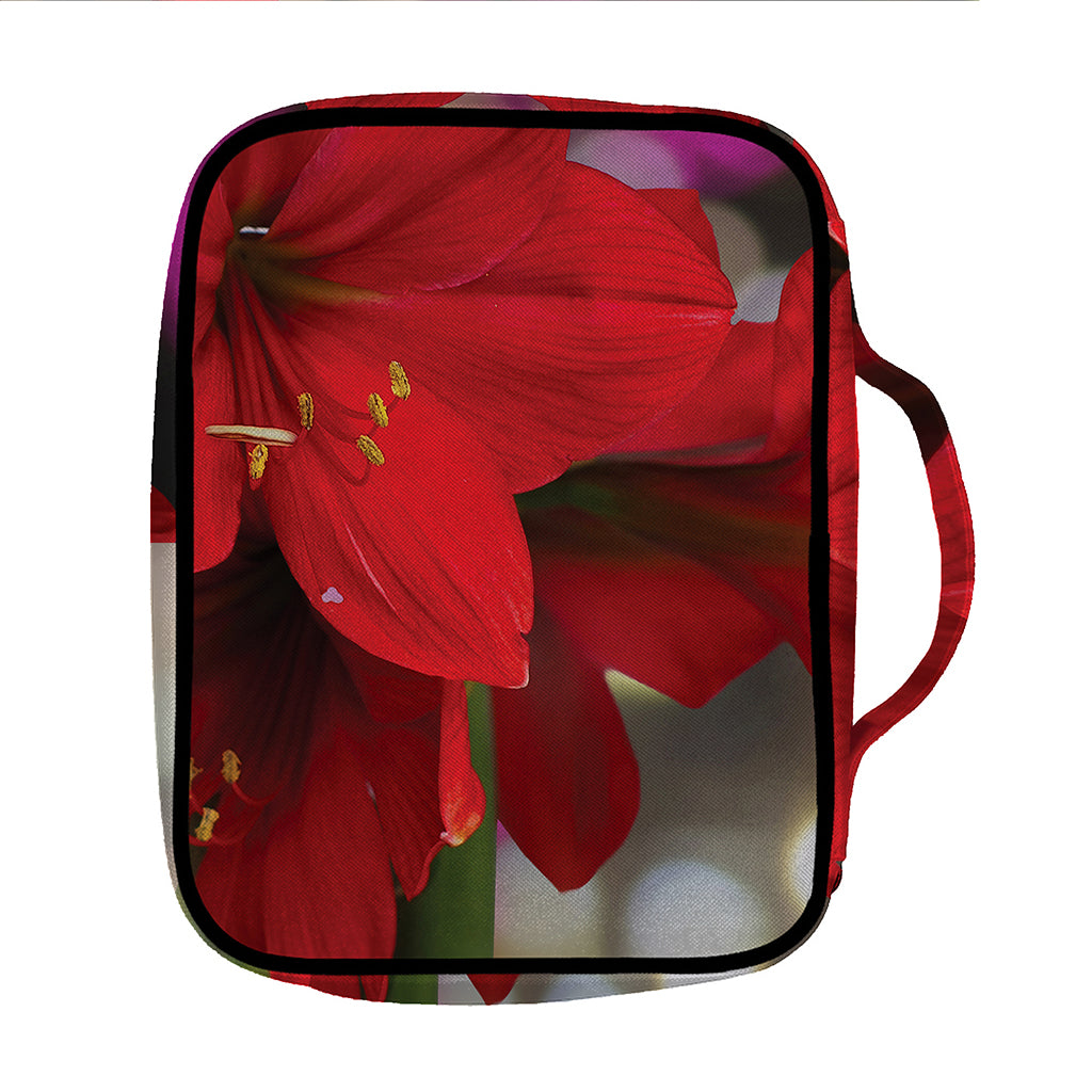 Red Amaryllis Print Front Pocket Bible Bag
