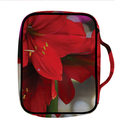 Red Amaryllis Print Front Pocket Bible Bag
