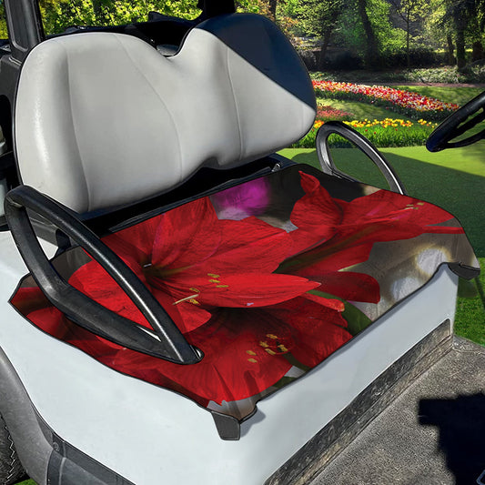 Red Amaryllis Print Golf Cart Seat Cover