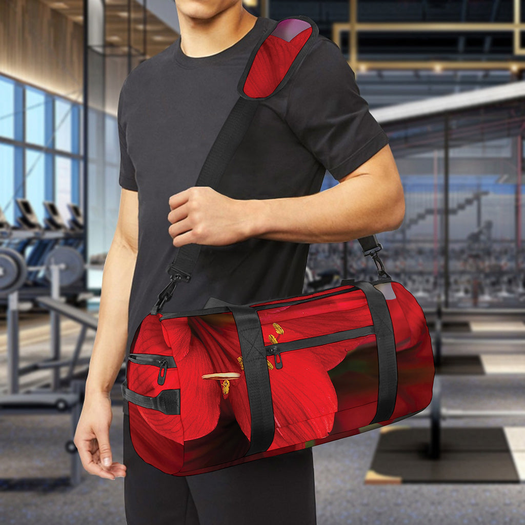 Red Amaryllis Print Gym Bag